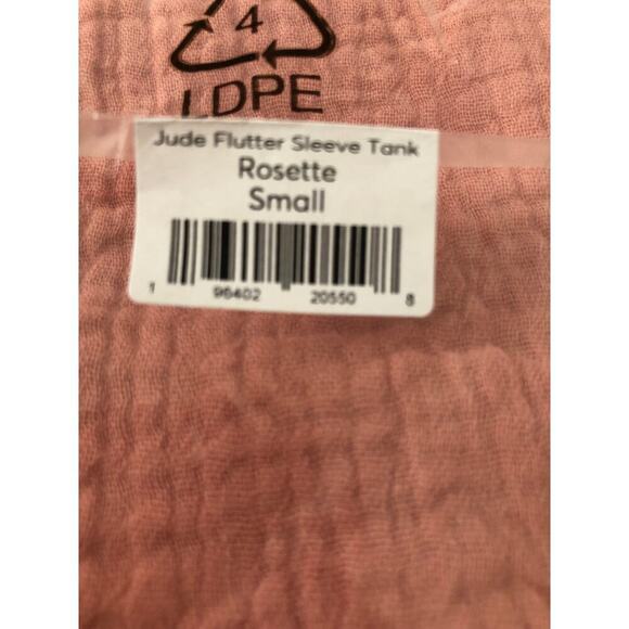 Marine Layer Jude Tank Top Flutter Sleeve Crinkled Cotton Rosette Pink NWY Small - Picture 5 of 8